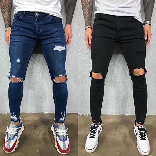 

Herre Jeans Skinny Bukser Denim bukser Lomme Ribbet Ensfarvet Komfort Påførelig udendørs Daglig Stilfuld Afslappet Sort Blå Elastisk