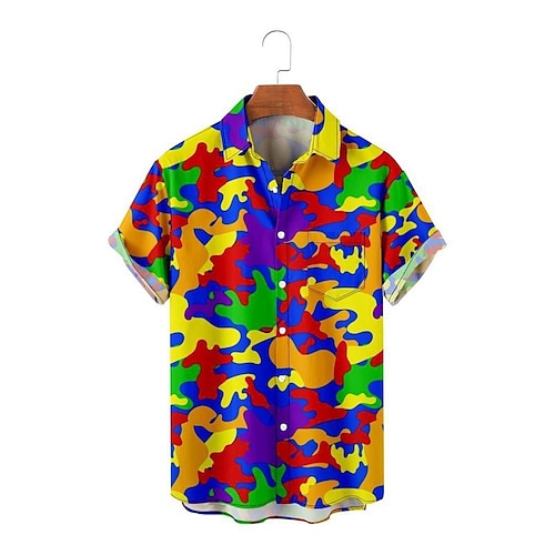 

Homens Camisa Social Camisa havaiana Côr Camuflagem Estampas Abstratas camuflagem Aberto para a Lateral Roxo Ao ar livre Rua Manga Curta Botão para baixo Imprimir Roupa Tropical Moda Havaiana Designer