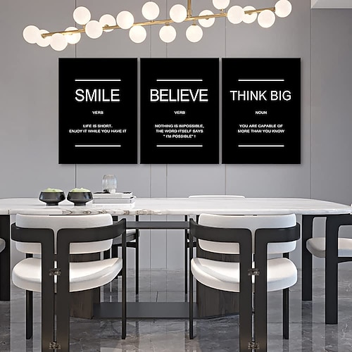 

Art mural sur toile motivante multi-panneaux - 3 pièces citations inspirantes impression sur toile noir et blanc pour la décoration de bureau citation positive encadrée illustration pour salle