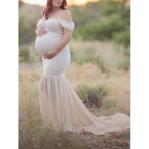 

baby shower da donna abito premaman abito da servizio fotografico abito da festa abito svasato tinta unita maxi manica corta senza schienale spalle scoperte vino rosso nero bianco primavera estate