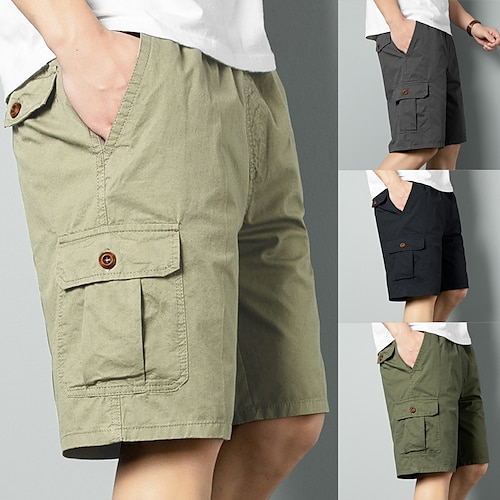 

Herren Cargo Shorts Kurze Hosen Shorts Kurze Hosen Kordelzug Elastische Taille Multi Pocket Glatt Komfort tragbar Knielänge Casual Täglich Festtage 100% Baumwolle Basic Sport Armeegrün Schwarz