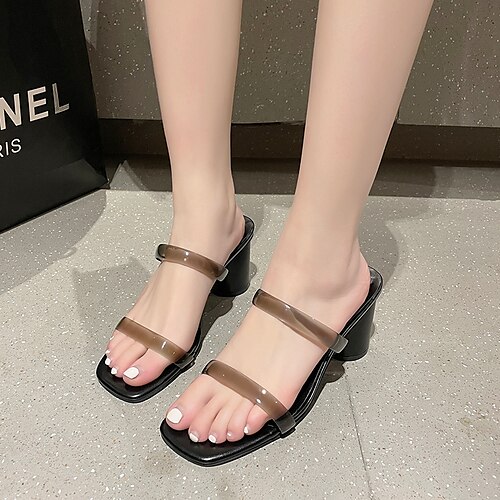 

Damen Sandalen Hausschuhe Slippers Flache Sandalen Outdoor Täglich Sommer Blockabsatz Quadratischer Zeh Vintage Klassisch Brautkleider schlicht PVC Halbschuhe Feste Farbe Schwarz Gelb Khaki