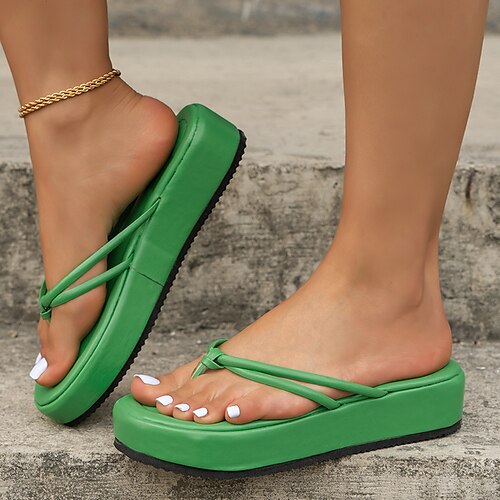 

Dame Tøfler Flip-Flops Flat hæl Åpen Tå Fritid PU Lær Tøfler Svart Hvit Gul