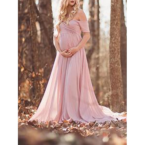 

Per donna Abito di maternità Vestito da festa Vestito svasato Abito da servizio fotografico Tinta unica Abito lungo Abito lungo Manica corta Pizzo Increspato A V Di tendenza Feste Bianco Rosa Vino