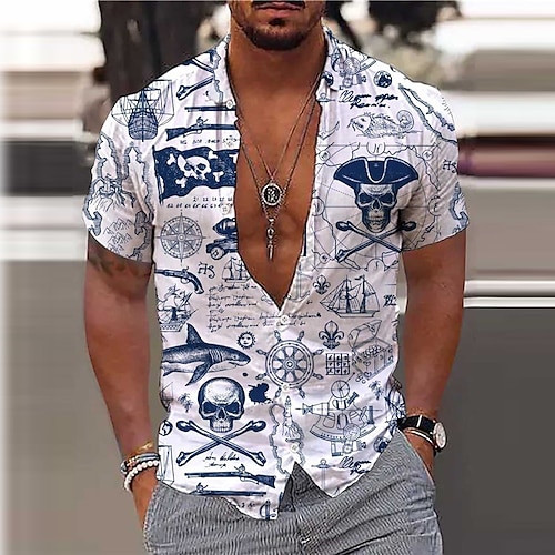 

Homme Chemise Chemise hawaïenne Crânes Imprimés Photos Col rabattu Bleu Plein Air Casual Manches courtes Bouton bas Imprimer Vêtement Tenue Tropique Sportif Vêtement de rue Design