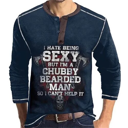 

Per uomo Camicia Henley Magliette Pop art Alfabetico Henley Abbigliamento Stampa 3D Esterno Informale Manica lunga Bottone giù Stampa Di tendenza Originale Comodo
