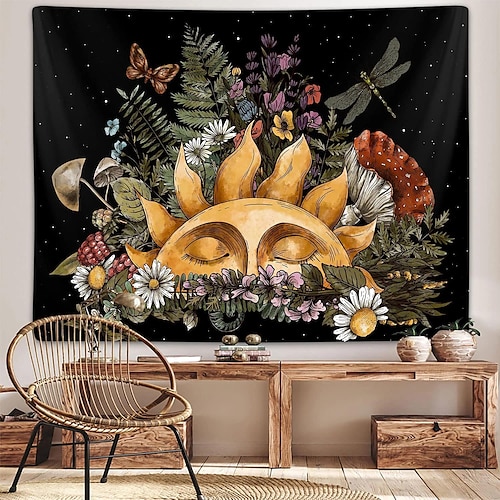 

Bohemian Wandteppich Sonne Tarot Blume Pflanze Kunst Dekor Foto Hintergrund Decke Vorhang hängend Zuhause Schlafzimmer Wohnzimmer Dekoration