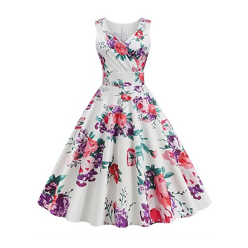 

Dame Elegant Ferie Vintage kjole Midikjole utendørs Daglig Trykt mønster Blomstret V-hals Ermeløs Normal Sommer Vår 2023 Lyseblå Svart S M L XL