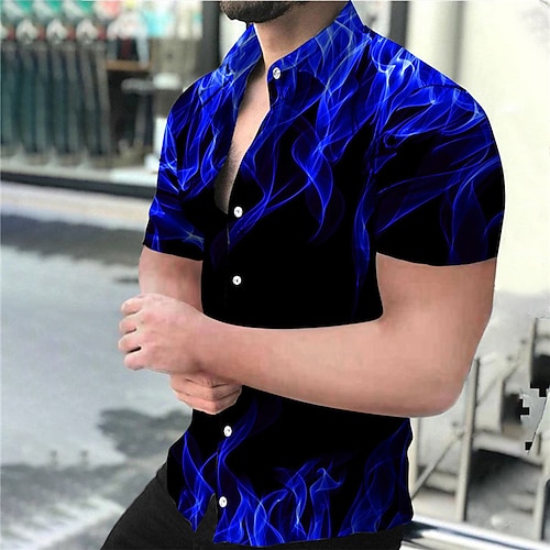 

Homens Camisa Social Camisa havaiana Estampas Abstratas Labareda Aberto para a Lateral Amarelo Vermelho Azul Real Azul Azul Céu Rua Casual Manga Curta Botão para baixo Imprimir Roupa Esportes Moda