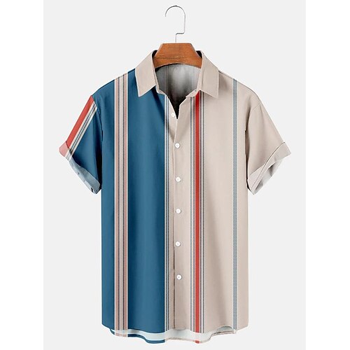 

Herren Hemd Gestreift Grafik-Drucke Umlegekragen Blau Strasse Casual Kurze Ärmel Button-Down Bedruckt Bekleidung Sport Modisch Strassenmode Designer