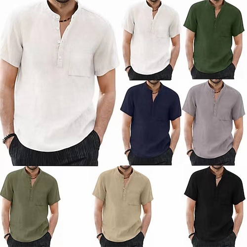 

Per uomo camicia di lino Camicia estiva Camicia da spiaggia Nero Bianco Verde chiaro Manica corta Liscio Colletto Mao Estate Giornaliero Hawaiano Abbigliamento