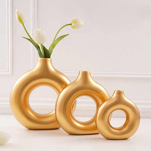 

Vase cercle en résine dorée arrangement floral simple ménage décoration douce art 1pc