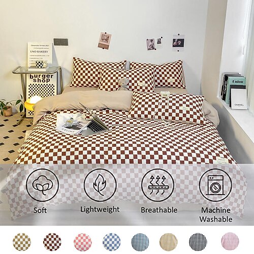 

Buffalo Checked Bedding Set Black Gray White Plaid Comforter Cover Queen Soft Lightweight Grid Bedspreads 1 Duvet Cover 1 Bed Sheet 2 Pillowcases Modern Geometric Decor Grey Quilt coverlet