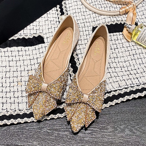 

Dame Fladsko Slip-Ons Komfort Sko udendørs Daglig Bjergkrystal Rosette Flade hæle Spidstå Afslappet Klassisk Minimalisme Gang Satin Hjemmesko Helfarve Sort Lysebrun Blå