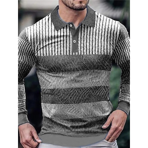 

Herre POLO Trøje Golftrøje Farveblok Grafiske tryk Geometri Aftæpning Hvid Gul Blå Grå udendørs Gade Langærmet Knap ned Trykt mønster Tøj Mode Gade Designer Blødt