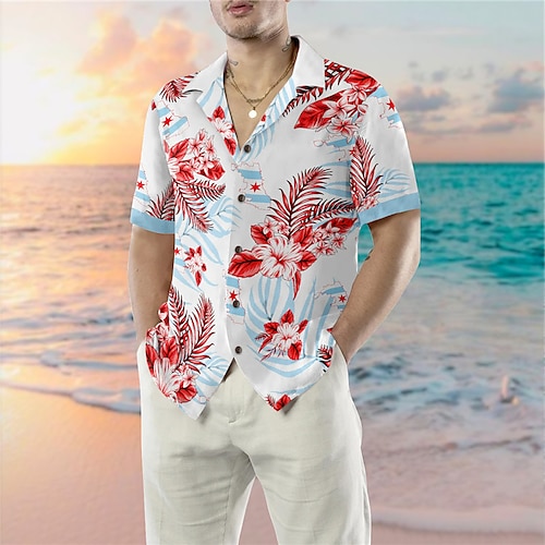 

Hombre Camisa camisa hawaiana Floral Estampados Cuello Vuelto Rojo Casual Festivos Manga Corta Abotonar Estampado Ropa Tropical Moda Ropa de calle Hawaiano