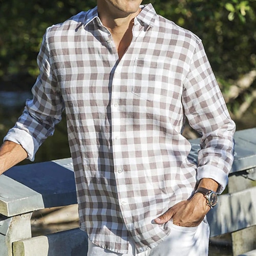 

Per uomo camicia di lino Camicia estiva Camicia da spiaggia Bianco Verde chiaro Blu Manica lunga Liscio Collo ripiegabile Primavera estate Hawaiano Per eventi Abbigliamento Tasca frontale