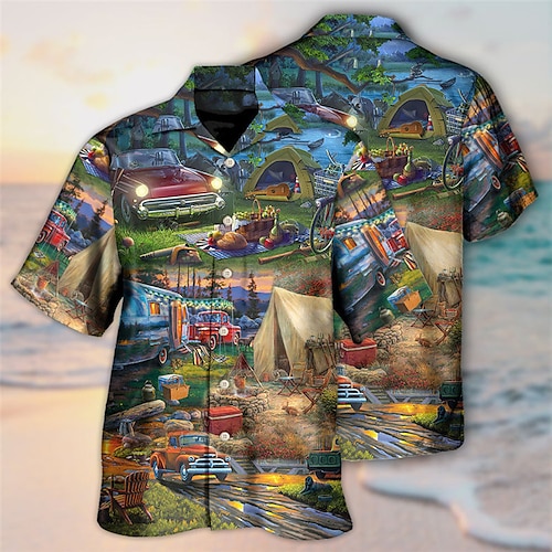 

Hombre Camisa camisa hawaiana Estampados Cuello Vuelto Azul Piscina Casual Festivos Manga Corta Abotonar Estampado Ropa Tropical Moda Hawaiano Suave