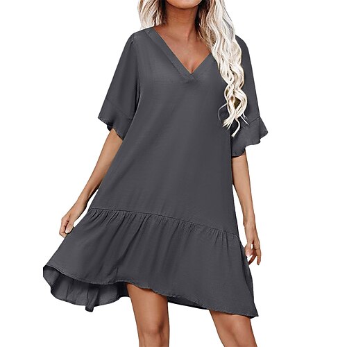 

Dame Uformell kjole Vanlig kjole عادي Rynket V-hals Mini kjole Aktiv Mote utendørs Daglig Kortermet Løstsittende Hvit Rød Grønn Vår Sommer S M L XL XXL
