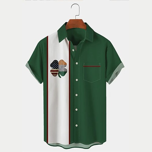 

Men's Shirt Summer Hawaiian Shirt Color Block Graphic Prints St. Patrick's Day Clover Turndown Dark Green Outdoor Street Short Sleeves Button-Down Print Clothing Apparel Tropical Fashion Hawaiian