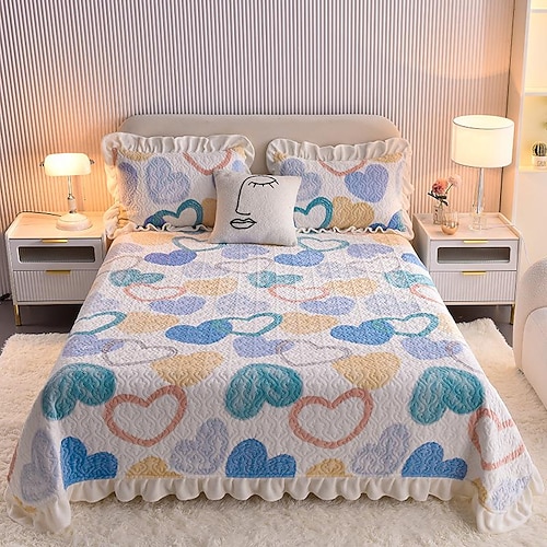 

New High-gram Heavy Printed Milk Velvet Quilted Quilted Bed Cover Three-piece Set Double-sided Velvet Thickened Warm Bedding