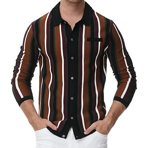 

Herre Bluse Cardigan Sweater Sweater jakke Rillet Strikke Beskåret Knap Strikket Stribet Aftæpning Gade Stilfuld udendørs Daglig Tøj Efterår vinter Brun Kaffe M L XL