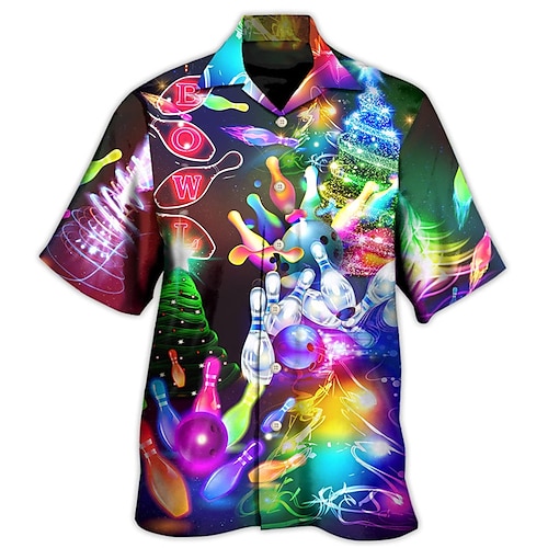 

Homme Chemise Chemise hawaïenne Imprimés Photos Boule de bowling Col rabattu Violet Casual Vacances Manche Courte Bouton bas Imprimer Vêtement Tenue Tropique Mode Vêtement de rue Hawaïen