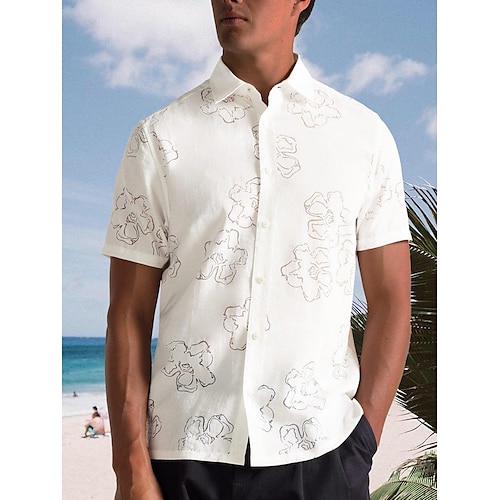 

Homme Chemise Floral Imprimés Photos Col rabattu Blanche Extérieur Plein Air Manches courtes Bouton bas Imprimer Vêtement Tenue Sportif Mode Vêtement de rue Design