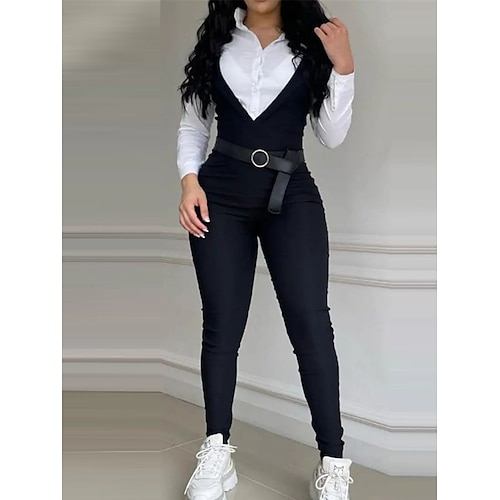 

Combinaison Femme Taille haute Couleur unie Col V Vêtement de rue du quotidien Vacances Standard Sans Manches Noir S Printemps