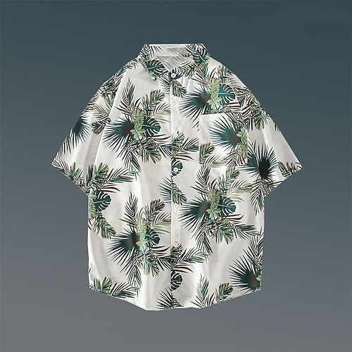 

Homens Camisa Social Camisa havaiana Estampas Abstratas Folhas Aberto para a Lateral Adamascado Preto Amarelo Verde Claro Azul Ao ar livre Rua Manga Curta Botão para baixo Imprimir Roupa Tropical