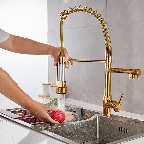 

Mitigeur d'évier de cuisine, pulvérisateur extractible, robinets extractibles à levier unique, robinet d'eau chaude froide pivotant à 360 ° en laiton chromé doré noir