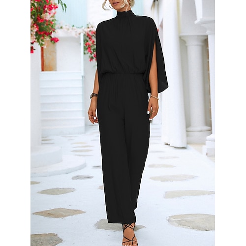 

Combinaison Femme Fendu Taille haute Couleur unie Mao Vêtement de rue du quotidien Vacances Standard Manches 3/4 Noir S Printemps