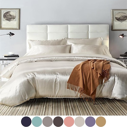 

Bettbezug aus Satinseide, Bettwäsche-Sets, Bettbezug mit 1 Bettbezug oder Tagesdecke, 1 Blatt, 2 Kissenbezüge für Doppelbett/Königin/König (1 Kissenbezug für Zwilling/Einzelbett).