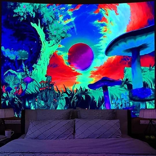 

Trippy lumière noire tapisserie uv réactif psychédélique champignon lune dortoir salon art décoration tenture murale tissu