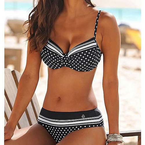 

Women's Swimwear Bikini Swimsuit 2 Piece Printing Polka Dot Push Up Summer Bathing Suits