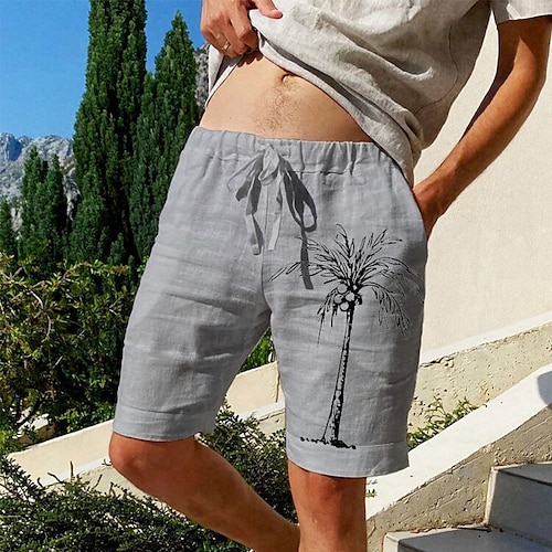 

Men's Shorts Summer Shorts Beach Shorts Baggy Shorts Drawstring Elastic Waist Graphic Coconut Tree Breathable Soft Short Casual Daily Holiday Streetwear Hawaiian White Blue Micro-elastic