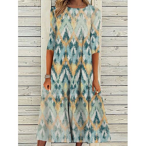 

Per donna Vestito casual Vestito a trapezio Vestito svasato Fantasia geometrica Tribale Stampa Girocollo Vestito longuette Attivo Di tendenza Esterno Giornaliero Manica a 3/4 Standard Blu Marrone