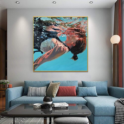 

Handmade Oil Painting Canvas Wall Art Decoration Modern Abstract Underwater Portrait of a Girl Swimming Home Room Decor Rolled Frameless Unstretched Painting