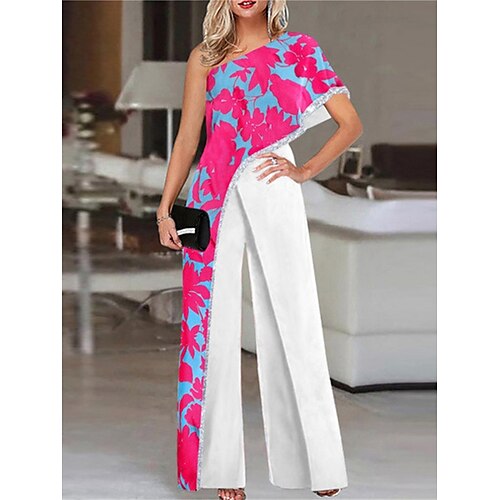 

Damen Jumpsuit Rückenfrei Bedruckt Blumen Ein-Schulter Strassenmode Urlaub Festtage Urlaub Regular Fit Kurzarm Gelb Rote Grün S M L XL Frühling