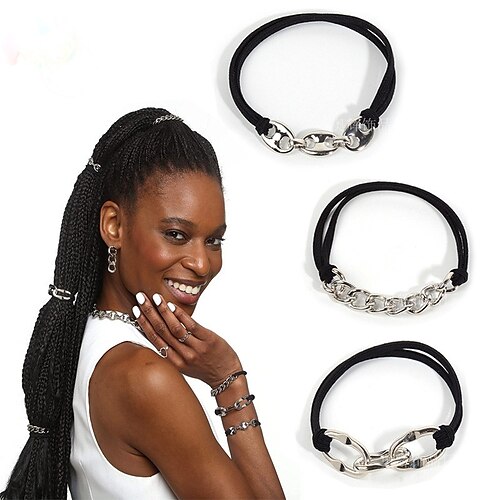 

3stk Dame Hårbånd Scrunchie Til Gade Daglig Ferie Klassisk Gummi Legering Sort Kakifarvet