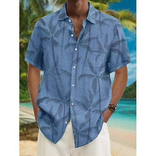 

Homme Chemise Chemise hawaïenne Cocotier Imprimés Photos Col rabattu Bleu Extérieur Plein Air Manches courtes Bouton bas Imprimer Vêtement Tenue Tropique Mode Hawaïen Design