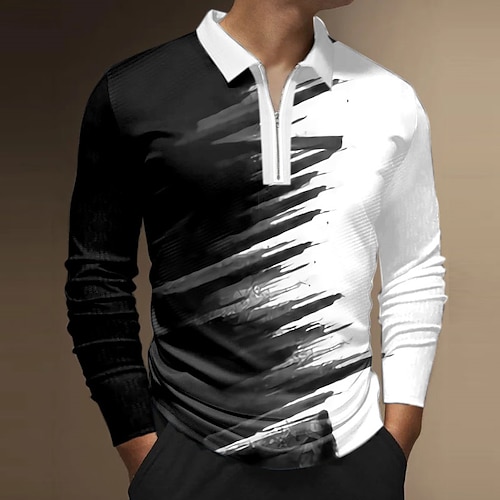 

Herre POLO Trøje Golftrøje Zip Polo Hældning Grafiske tryk Aftæpning Sort udendørs Gade Langærmet Lynlås Trykt mønster Tøj Mode Gade Designer Blødt