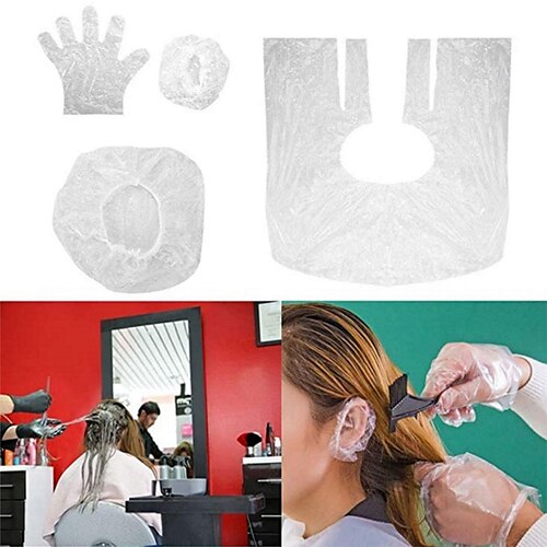 

10 pacotes de proteção descartável anti-contato luvas de tingimento de cabelo de plástico para uso doméstico ferramentas de estilo de cabeleireiro acessórios touca de banho xale