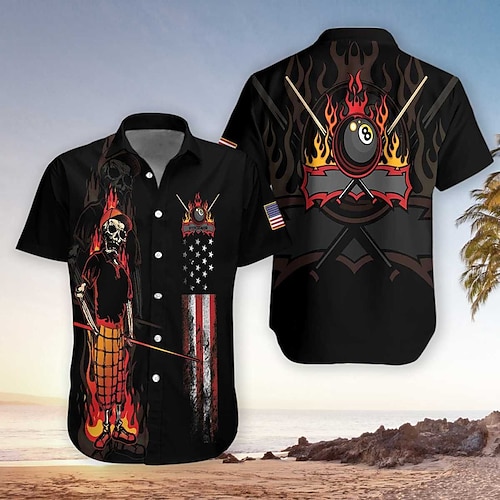 

Hombre Camisa camisa hawaiana Bandera Cráneos Estampados Cuello Vuelto Negro Calle Casual Mangas cortas Abotonar Estampado Ropa Tropical Moda Hawaiano Design