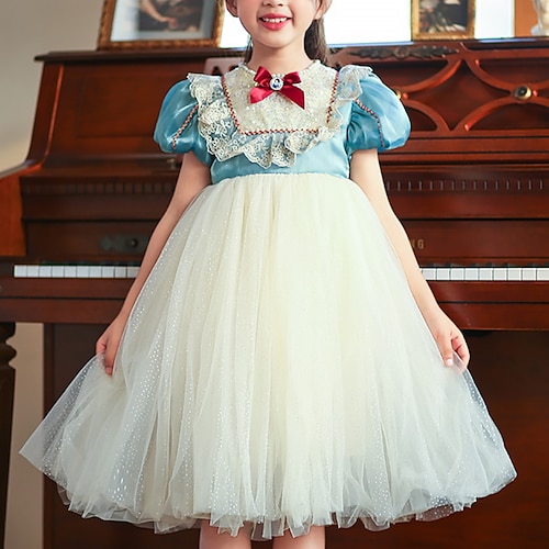 

Bambino Da ragazza Vestito da festa Color Block Vestito da festa Medio Vestito Prestazioni Increspato Girocollo Manica corta Da principessa Vestito 2-8 anni Primavera Bianco
