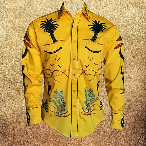 

Homme Chemise Cocotier Imprimés Photos Col rabattu Jaune Extérieur Plein Air manche longue Bouton bas Imprimer Vêtement Tenue Sportif Mode Vêtement de rue Design