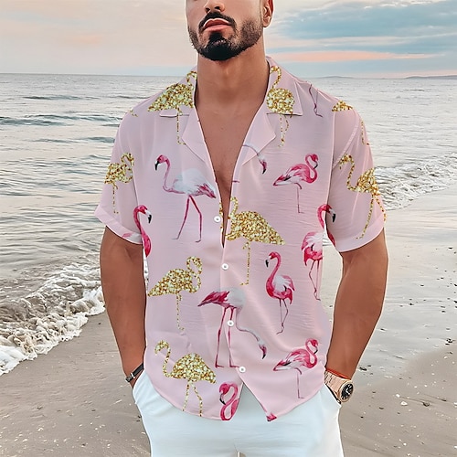 

Homme Chemise Chemise hawaïenne Cœur Flamant Imprimés Photos Col rabattu Rose Claire Bleu Vert Kaki Bleu clair Casual Vacances Manche Courte Bouton bas Imprimer Vêtement Tenue Tropique Mode Vêtement