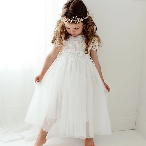 

vestito da ragazza di fiori vestito da festa per ragazze per bambini vestito da festa di fiori abito lungo prestazioni increspato girocollo manica corta abito elegante 2-8 anni primavera bianco blu polveroso