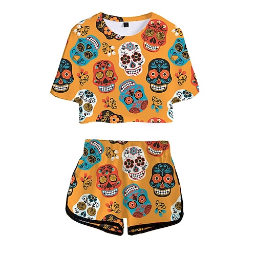 

Sugar Skull Mexican Shorts Crop Top Print Graphic Shorts Crop Top For Women's Adults' 3D Print 100% Polyester Casual Daily