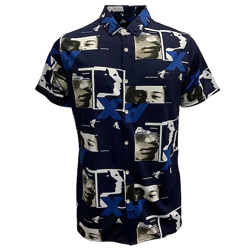 

Men's Shirt Summer Hawaiian Shirt Color Block Graphic Prints Eye Turndown White Dark Blue Street Casual Short Sleeves Button-Down Print Clothing Apparel Tropical Fashion Hawaiian Designer